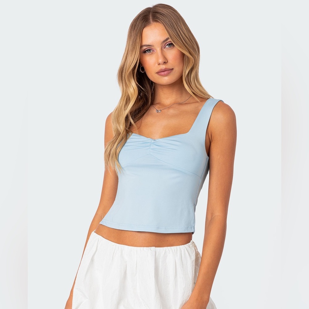Edikted Light Blue Ruched Crop Top